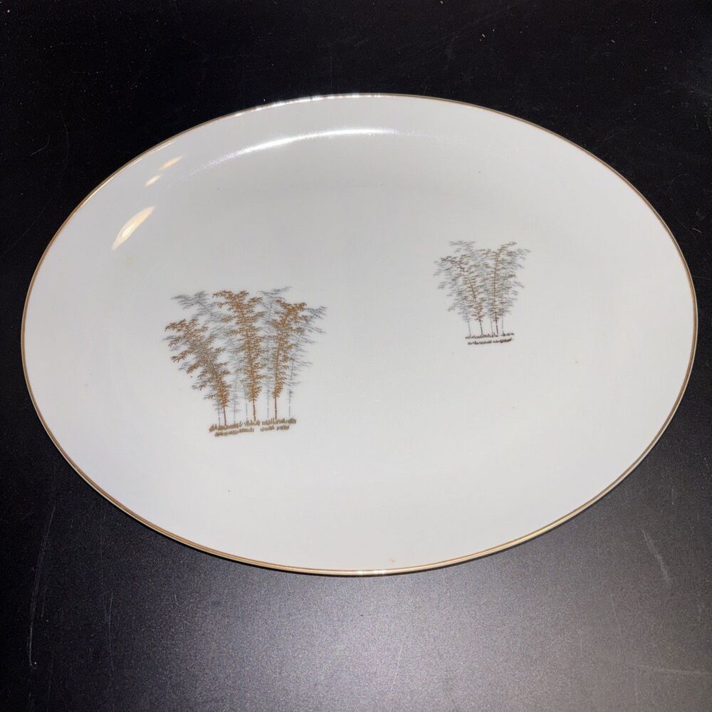 FUKAGAWA Arita Japan #901 Gold Bamboo Oval Platter 12" Long